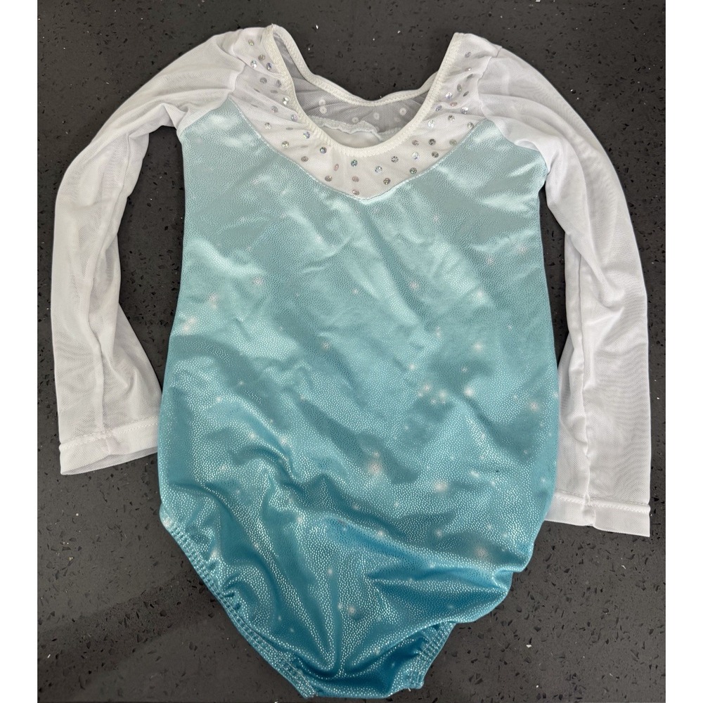 Girls Toddler Frozen Elsa Gymnastics Dance Leotard Blue Snowflake Long Sleeve - Picture 3 of 4
